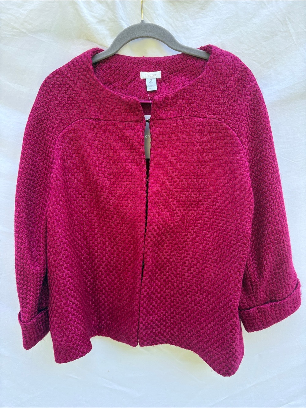 Chico's Travelers Collection Cozy Texture Tara Jacket - Tukana Raspberry
